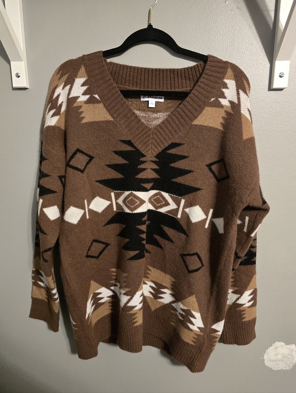 Cozy Brown Aztec V-Neck Sweater